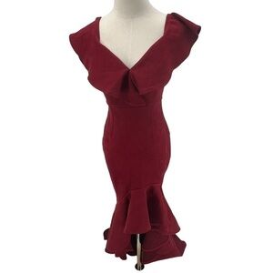 NWT Fashion Nova Wine La Flamenca High Low Ruffled Dress Size XS Women’s